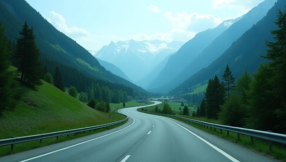 Scenic Swiss motorway with mountains in the background